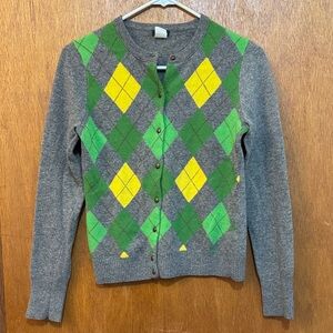 Gray Argyle Cardigan Sweater